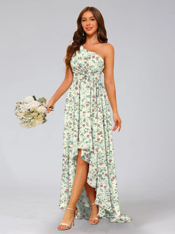 Bargain Bin A-Line/Princess One-Shoulder Sleeveless Ruched Floral Bridesmaid Dresses