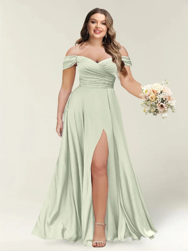 Act Fast A-Line/Princess One-Shoulder Sleeveless Long Plus Size Bridesmaid Dresses with Split Side
