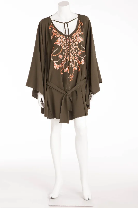 Reduced Prices Emilio Pucci - Olive Green & Coral Embellishments Dress with Kimono Style Sleeves IT 42
