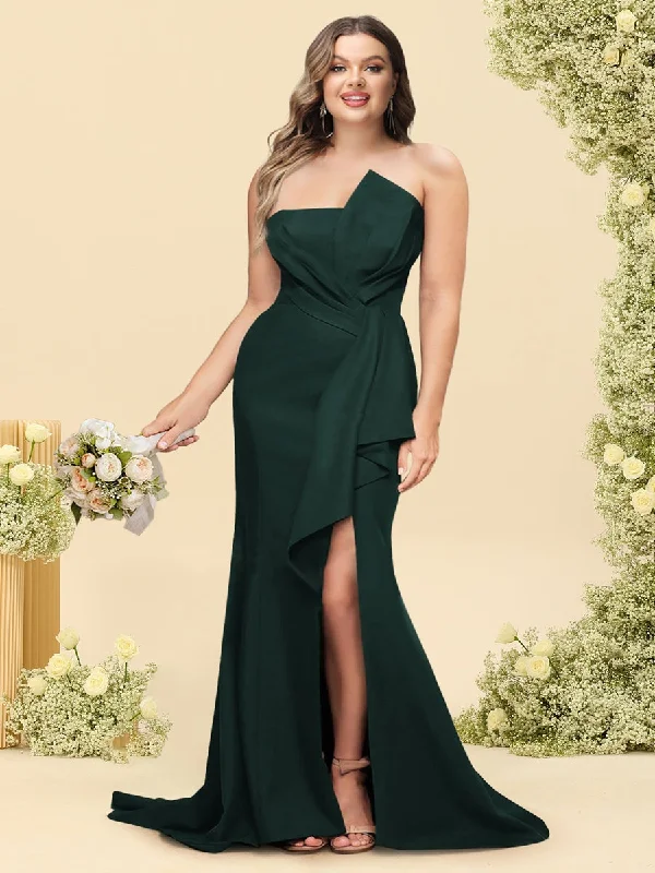 Price Fest Trumpet/Mermaid Strapless Sleeveless Sweep train  Plus Size Bridesmaid Dresses with Split Side