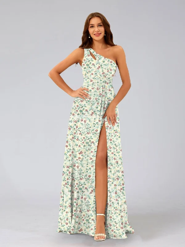 Unbeatable Prices A-Line/Princess One-Shoulder Sleeveless Ruched Floral Bridesmaid Dresses