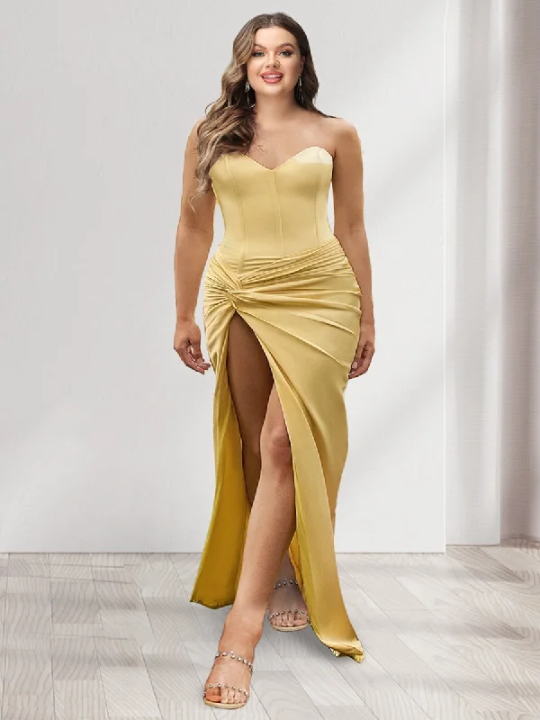 Buy Now Sheath/Column Sweetheart Sleeveless Plus Size Bridesmaid Dresses with Split Side Buy Now Sheath/Column Sweetheart Sleeveless Plus Size Bridesmaid Dresses with Split Side