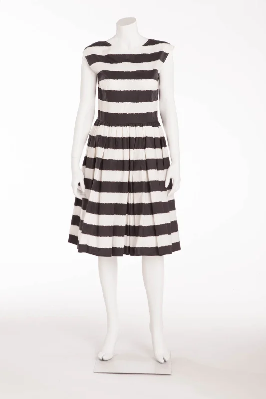 Doorbuster Deal Dolce & Gabbana - Black and White Striped Cap Sleeve Dress - IT 42
