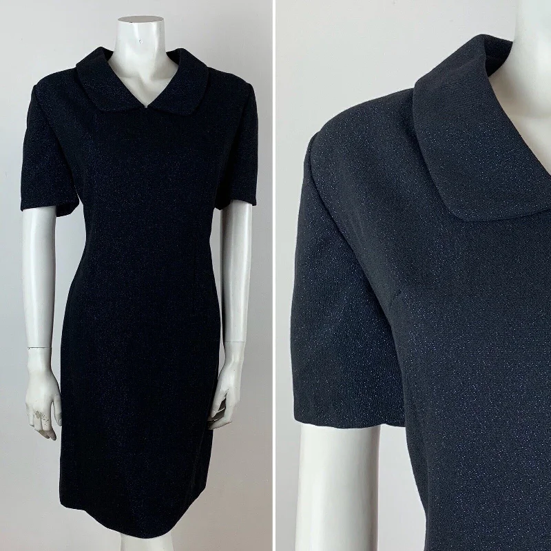 Early Access VINTAGE 60s 70s BLACK BLUE GLITTER LUREX PARTY MOD PETER PAN COLLAR DRESS 10