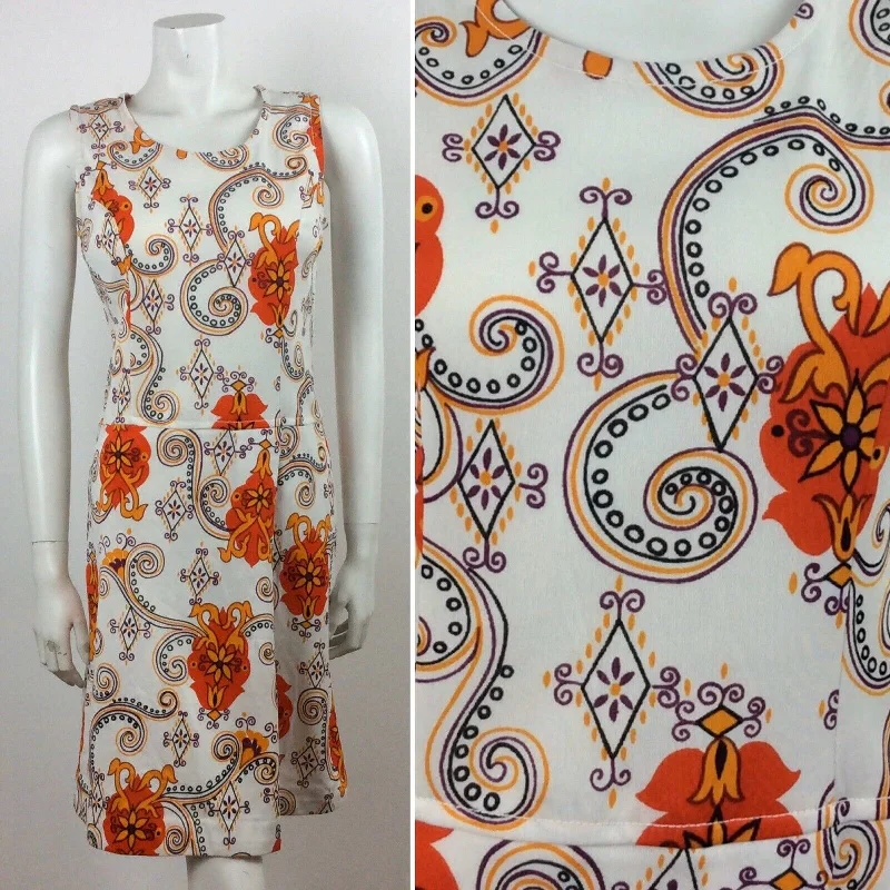 Limited Time Discount VINTAGE 60S WHITE ORANGE PURPLE YELLOW PAISLEY MINI DRESS 12