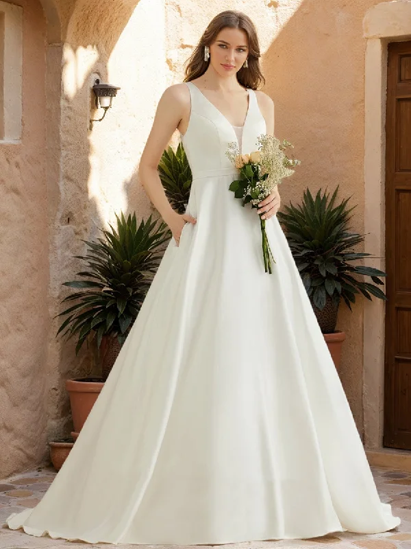 Markdowns A-Line/Princess V-Neck Sleeveless Ruched Wedding Dresses
