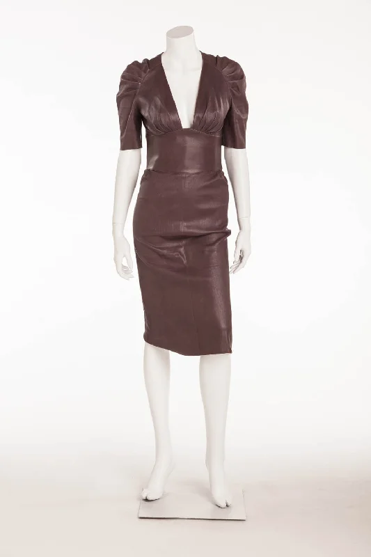 Exclusive Online Offer JItrois - "Monceau" -Burgundy Fitted Short Sleeve Leather Stretch Lambskin Dress - FR 38 Exclusive Online Offer JItrois - "Monceau" -Burgundy Fitted Short Sleeve Leather Stretch Lambskin Dress - FR 38