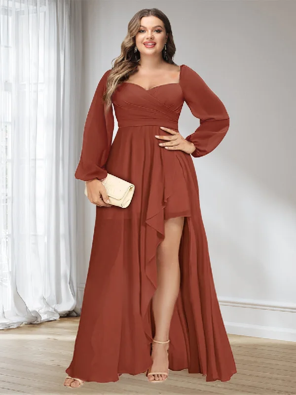 Price Reduction A-Line/Princess Sweetheart Long Sleeves Asymmetrical Ruched Plus Size Bridesmaid Dresses Price Reduction A-Line/Princess Sweetheart Long Sleeves Asymmetrical Ruched Plus Size Bridesmaid Dresses
