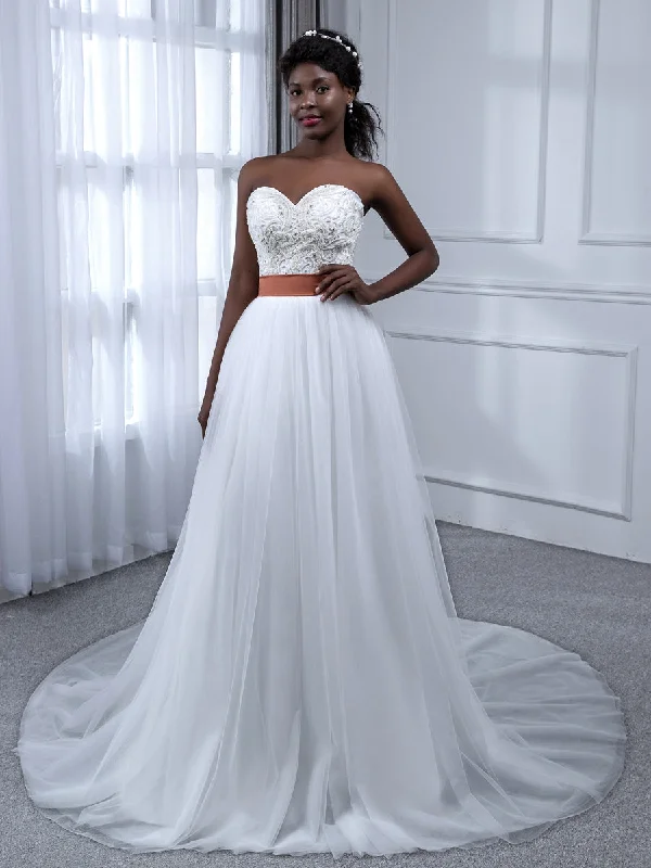 New Deals A-Line Strapless Sleeveless Tulle Wedding Dresses with Beading Rhinestones