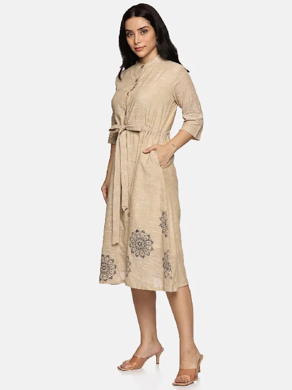 Super Deal Women Floral Printed Round Neck A-Line Dress