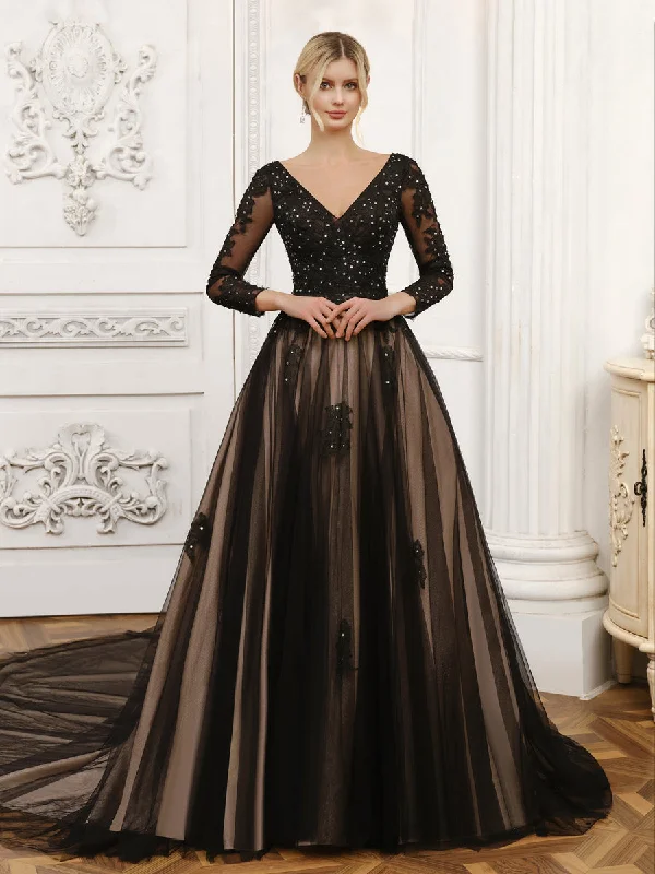 Can't Be Beat V-Neck Tulle Ball Gown Wedding Dresses with Beading & Appliques