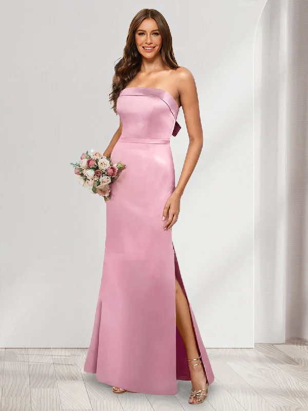Don't Wait Sheath/Column Strapless Sleeveless Split Side Bridesmaid Dresses