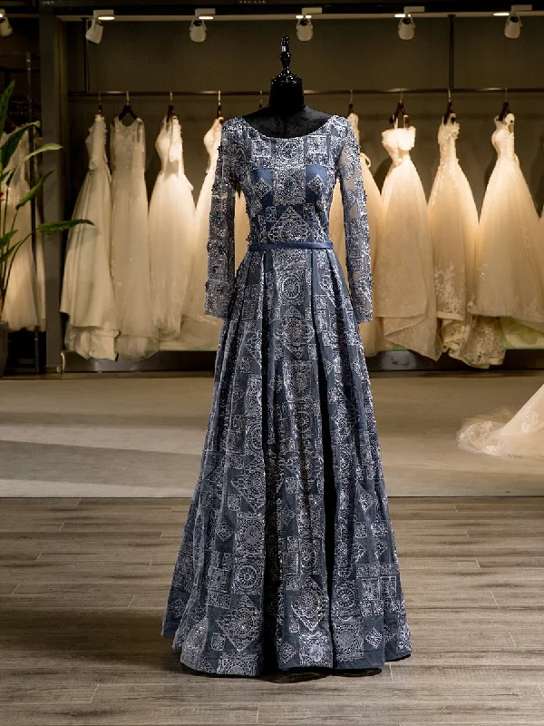 Great Deals Unique A-Line/Princess Scoop Long Sleeves Applique With Beading Floor-Length Wedding Dresses