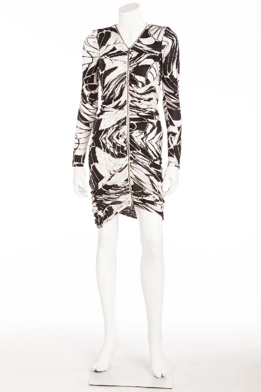 Deal of the Day Emilio Pucci - Black & White Long Sleeve Zip Up Front Dress - IT 42