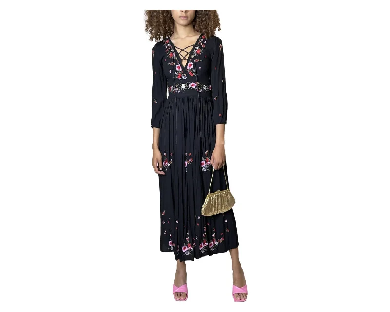 Savings Alert Preloved Black Maxi Dress With Floral Embroidery UK 8 - 10