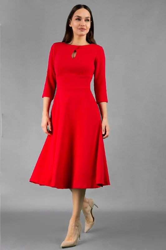 Final Clearance Casares 3/4 Sleeve Swing Dress - Scarlet Red