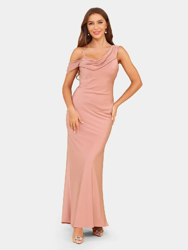 Sale Event Sheath/Column Asymmetrical Short Sleeves Evening Dresses with Ruched