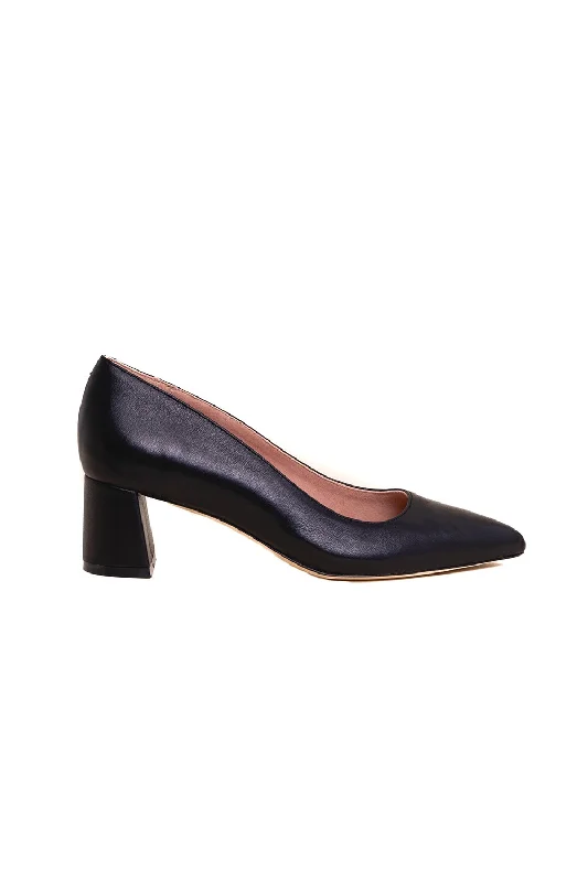 Inventory Reduction Leather Lower Block Heel - Black