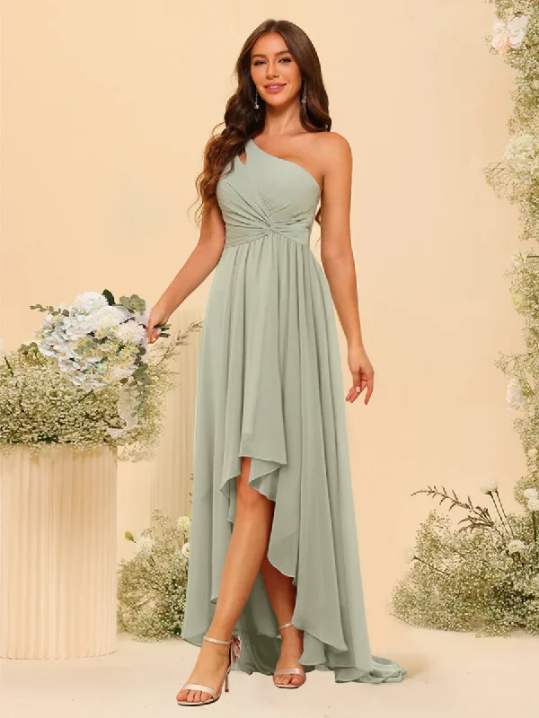 Midnight Madness A-line/Princess One-The-Shoulder Asymmetrical Long Bridesmaid dresses