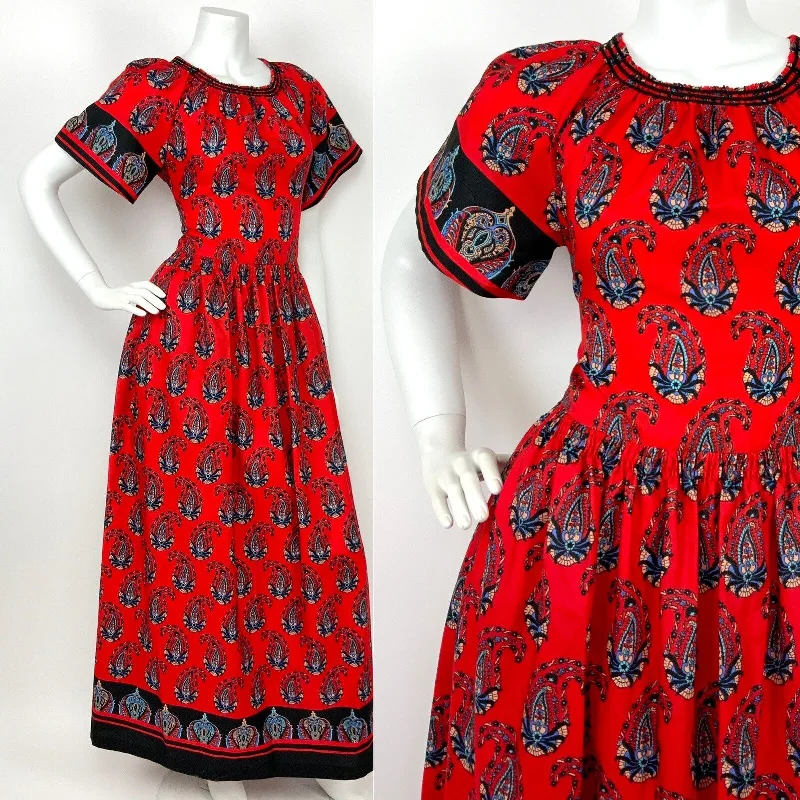 Unbeatable Prices VTG 60s 70s RED NAVY BLUE BEIGE FLORAL PAISLEY PSYCHEDELIC MAXI DRESS 10 12