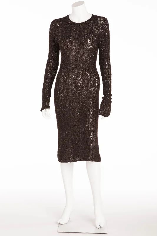 Final Sale Donna Karan - Black Long Sleeve Knitted Dress with Sequins -