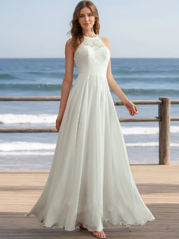 Factory Direct Sale A-Line/Princess Scoop Sleeveless Lace Wedding Dresses