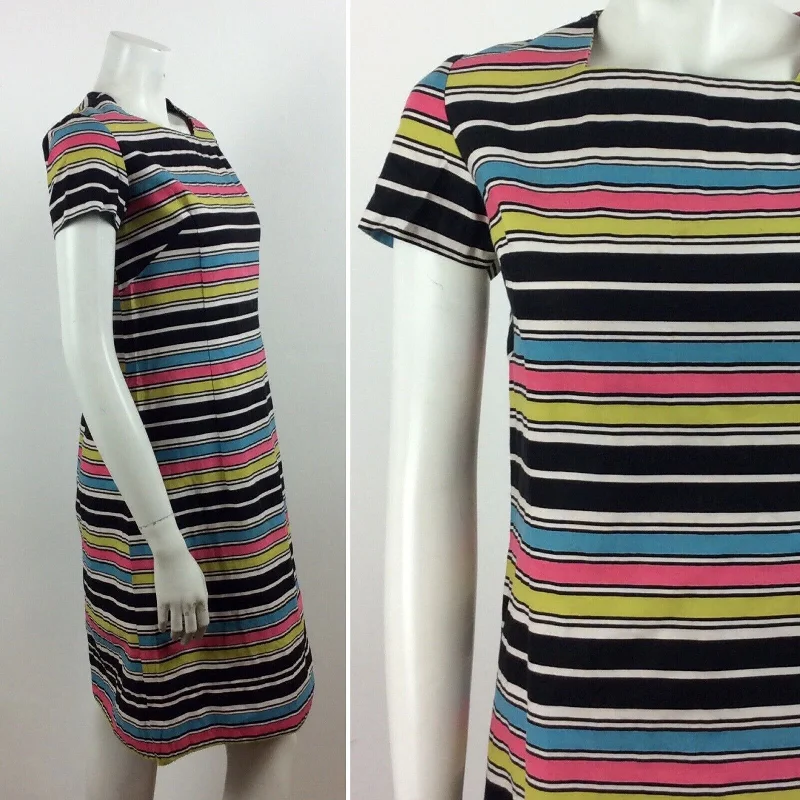 The Best Prices 60S VINTAGE STRIPED BLACK WHITE GREEN PINK BLUE DRESS 12