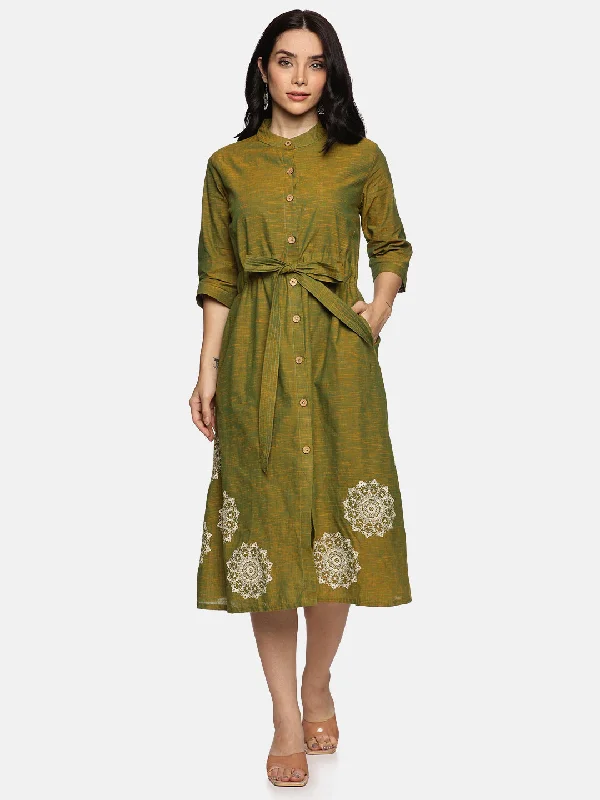 Special Offer Women Floral Printed Round Neck A-Line Dress