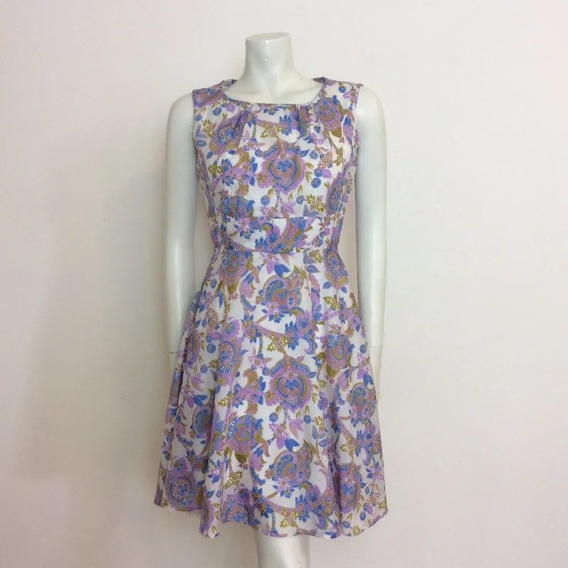 Last Chance VINTAGE 60S 70s WHITE MUSTARD BLUE PURPLE PAISLEY DRESS 8 10