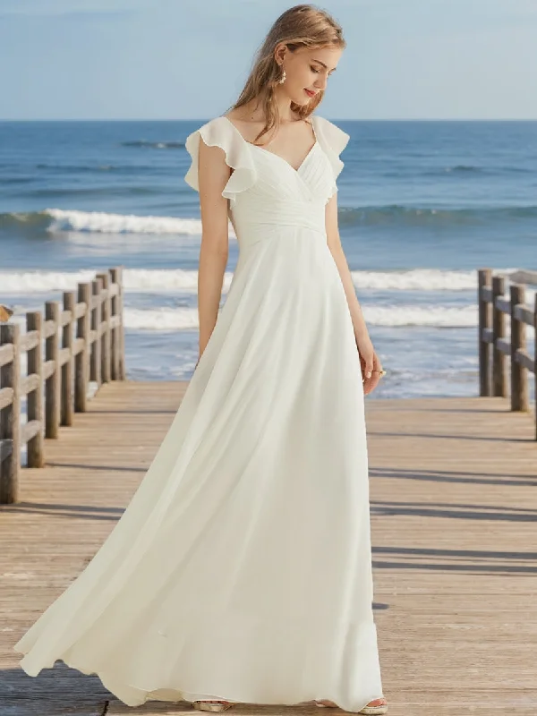 Savings Alert A-Line/Princess V-Neck Short Sleeves Ruffles Wedding Dresses