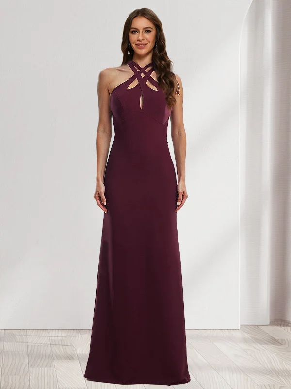 Bonus Savings Sheath/Column Halter Sleeveless Ruched Bridesmaid Dresses