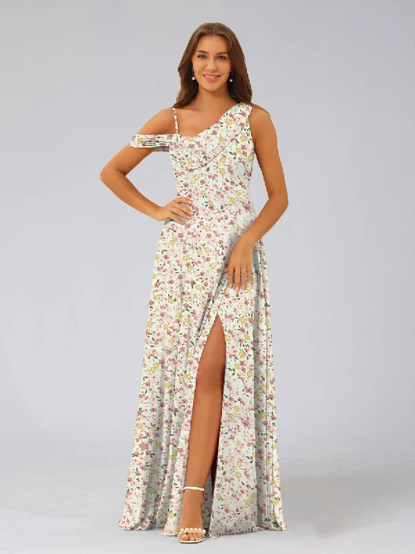 Sale Event A-Line/Princess Asymmetrical Sleeveless Ruched Floral Bridesmaid Dresses Sale Event A-Line/Princess Asymmetrical Sleeveless Ruched Floral Bridesmaid Dresses