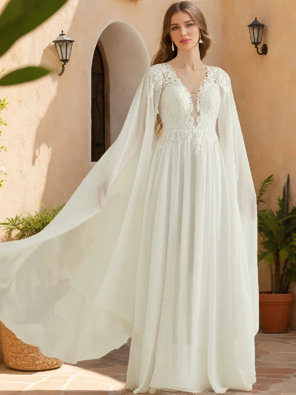 Exclusive Savings A-Line/Princess V-Neck Long Sleeves Sequins Wedding Dresses