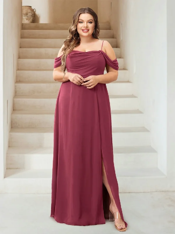 Time-Limited Offer A-Line/Princess Cowl Neck Plus Size Floor-Length Chiffon Bridesmaid Dresses with Split Side Time-Limited Offer A-Line/Princess Cowl Neck Plus Size Floor-Length Chiffon Bridesmaid Dresses with Split Side
