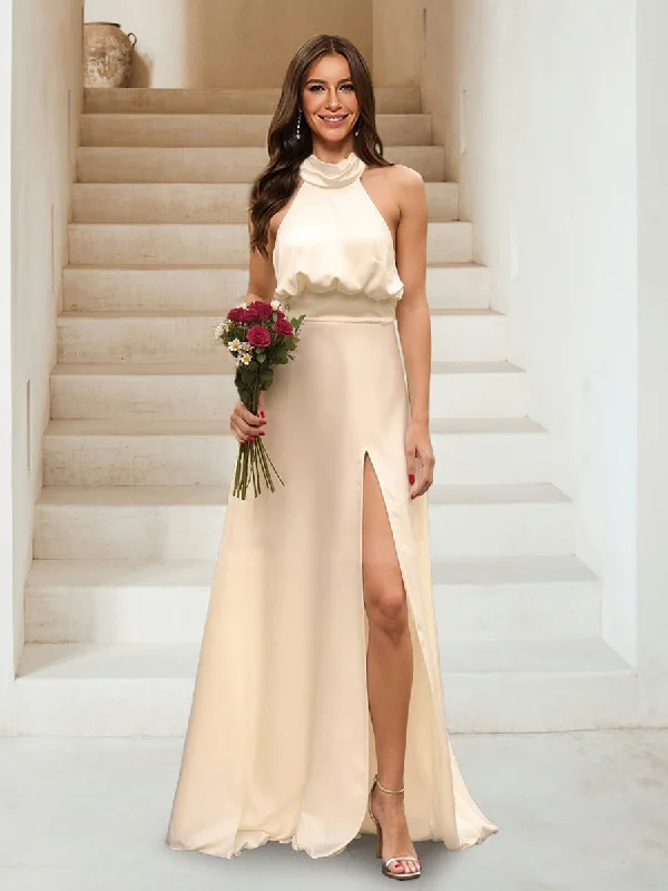 Savings Galore A-Line/Princess Halter Sleeveless Split Side Bridesmaid Dresses