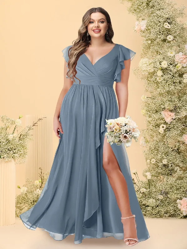 Overstock Sale A-Line/Princess V-Neck Floor-Length Plus Size Bridesmaid Dresses With Split Side