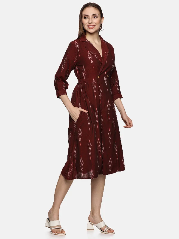Exclusive Access Women Solid Shirt Collar A-Line Knee Length Dress