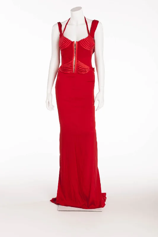 Don't Wait Iconic Tom Ford For Gucci - Editorial Red Corset Long Silk Gown - IT 40