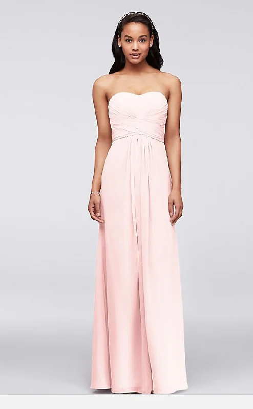 Super Bargain David's Bridal Long Strapless Chiffon w Pleated Bodice F15555