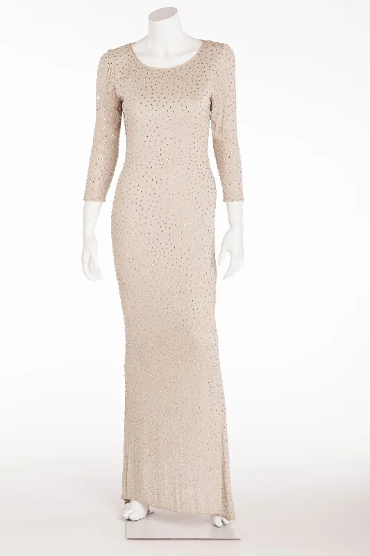 YEAR-End Sale Halston - Vintage Light Gray 3/4 Sleeve Rhinestone Long Evening Gown - FR 38 YEAR-End Sale Halston - Vintage Light Gray 3/4 Sleeve Rhinestone Long Evening Gown - FR 38