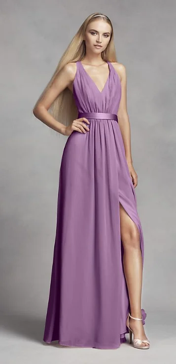 Midnight Madness Vera Wang White Long Chiffon Dress with Low Crisscross Back