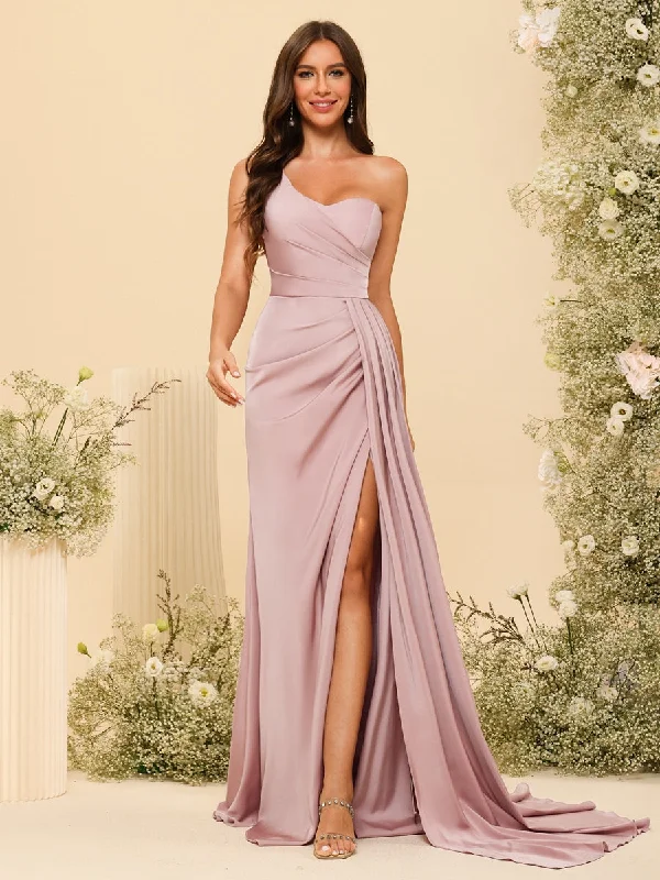 Bargain Blast Sheath/Column One-Shoulder Sweetheart Long Formal Dresses with Split Side