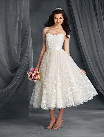 Super Sale Alfred Angelo Lace Signature Bridal Dress with Tea Length Skirt