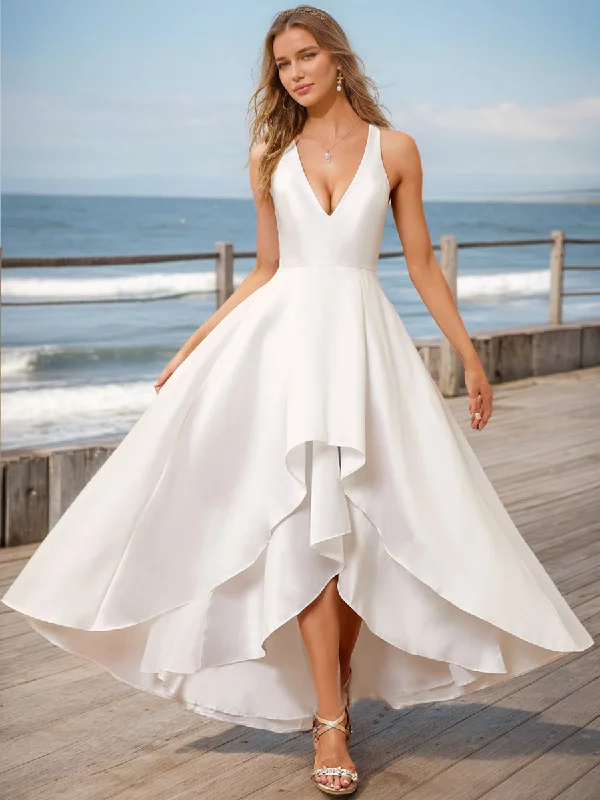 Deal Alert A-Line/Princess V-Neck Sleeveless Tiered Wedding Dresses
