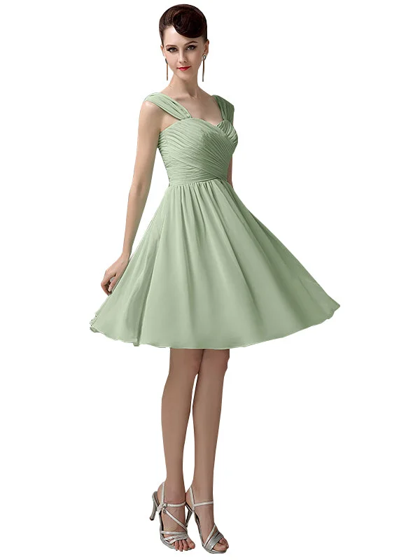 Steals and Deals Simple A-line Knee-Length Chiffon Half-Back Short Bridesmaid Dresses