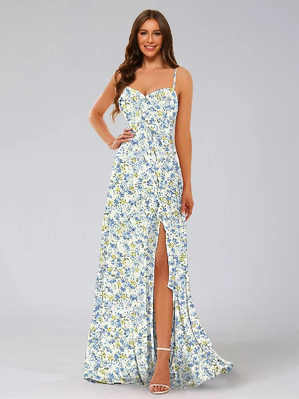 Act Fast A-Line/Princess Sweetheart Sleeveless Ruffles Floral Bridesmaid Dresses