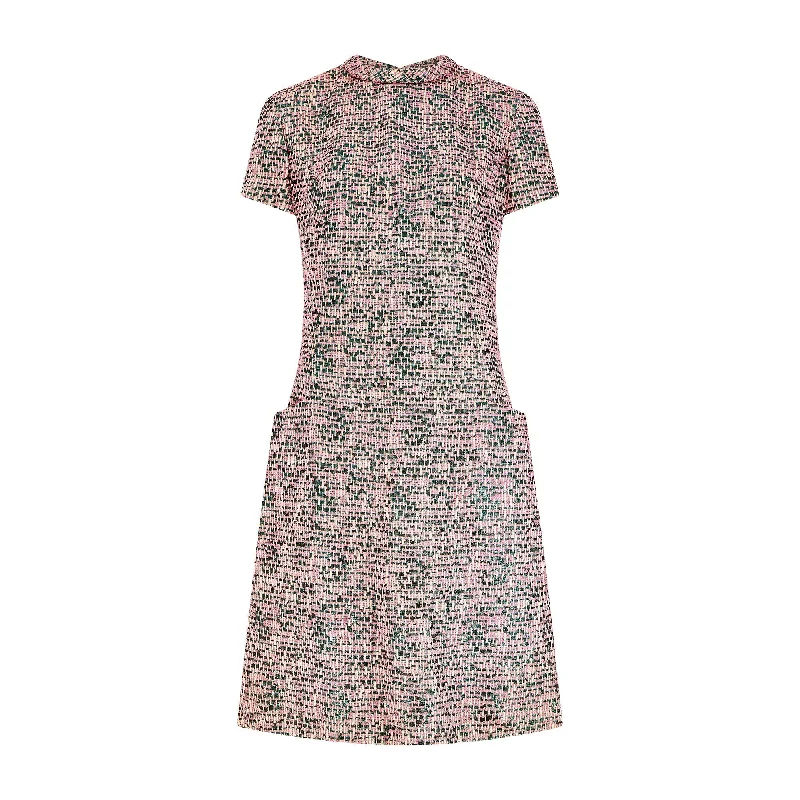 Members Only 1960s Textured Pink Tweed and Green Lame Dress