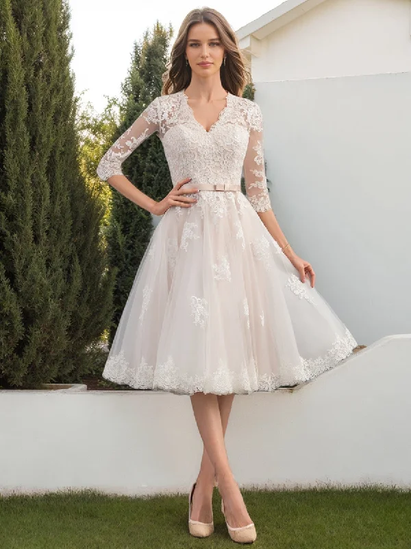 Don't Wait Ball Gown V-Neck Half Sleeves Sash Wedding Dresses