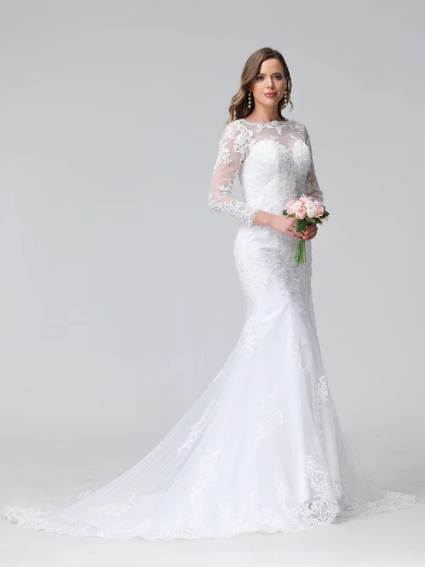 Closeout Trumpet/Mermaid Long Sleeves Lace Wedding Dresses with Appliques