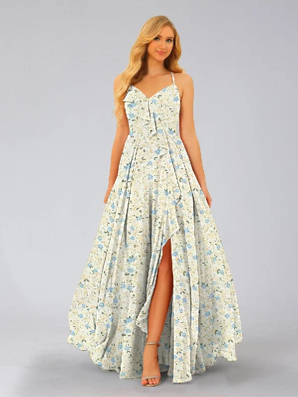 Price Cut A-Line/Princess V-Neck Sleeveless Split Side Floral Bridesmaid Dresses